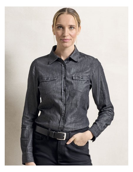 PRE-PR322-Womens Jeans Stitch Denim Shirt 2